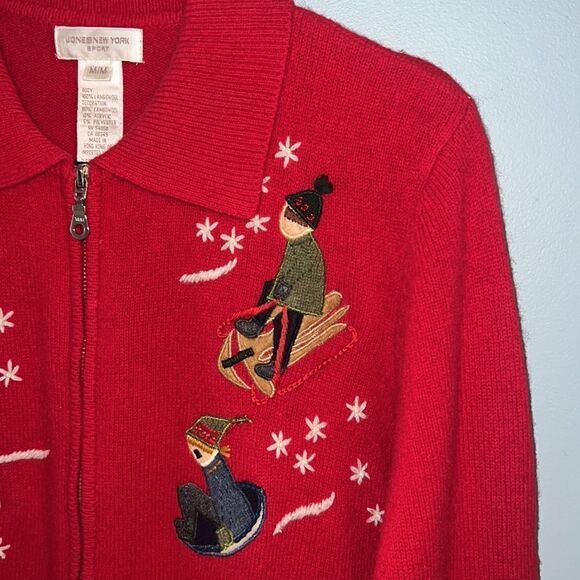 Women’s M Vintage Holiday Christmas ice skater sledding skiing Cardigan sweater - Picture 3 of 13